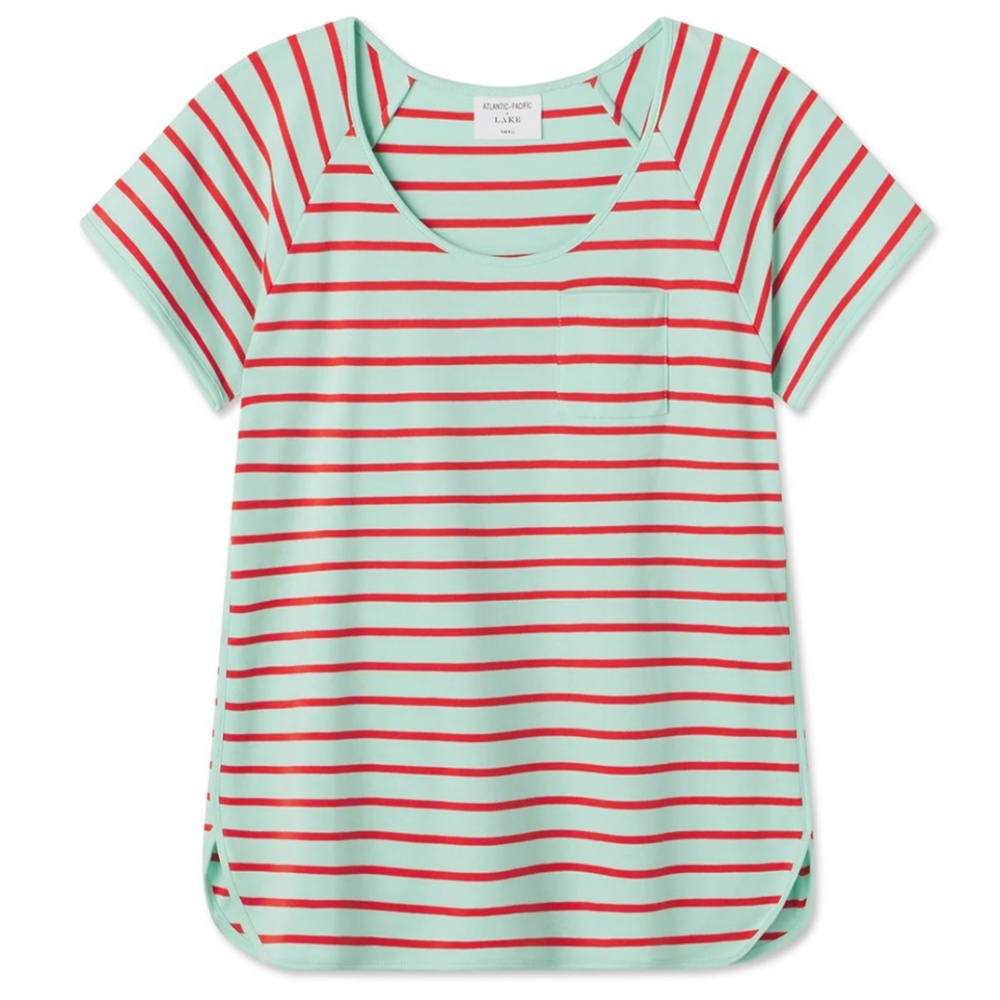 Mint and Red Striped Pajama Top